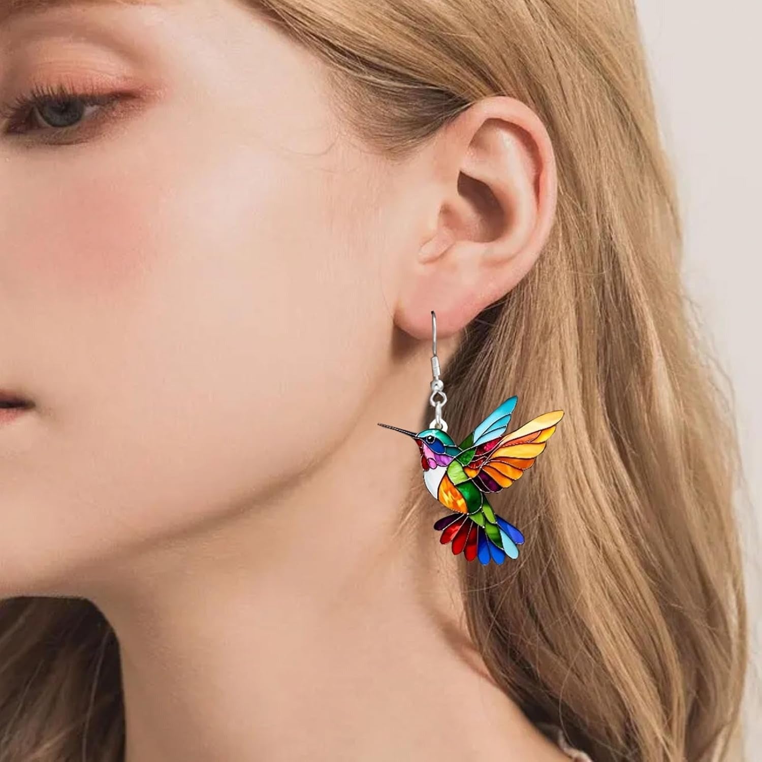 Colorful hummingbird earring